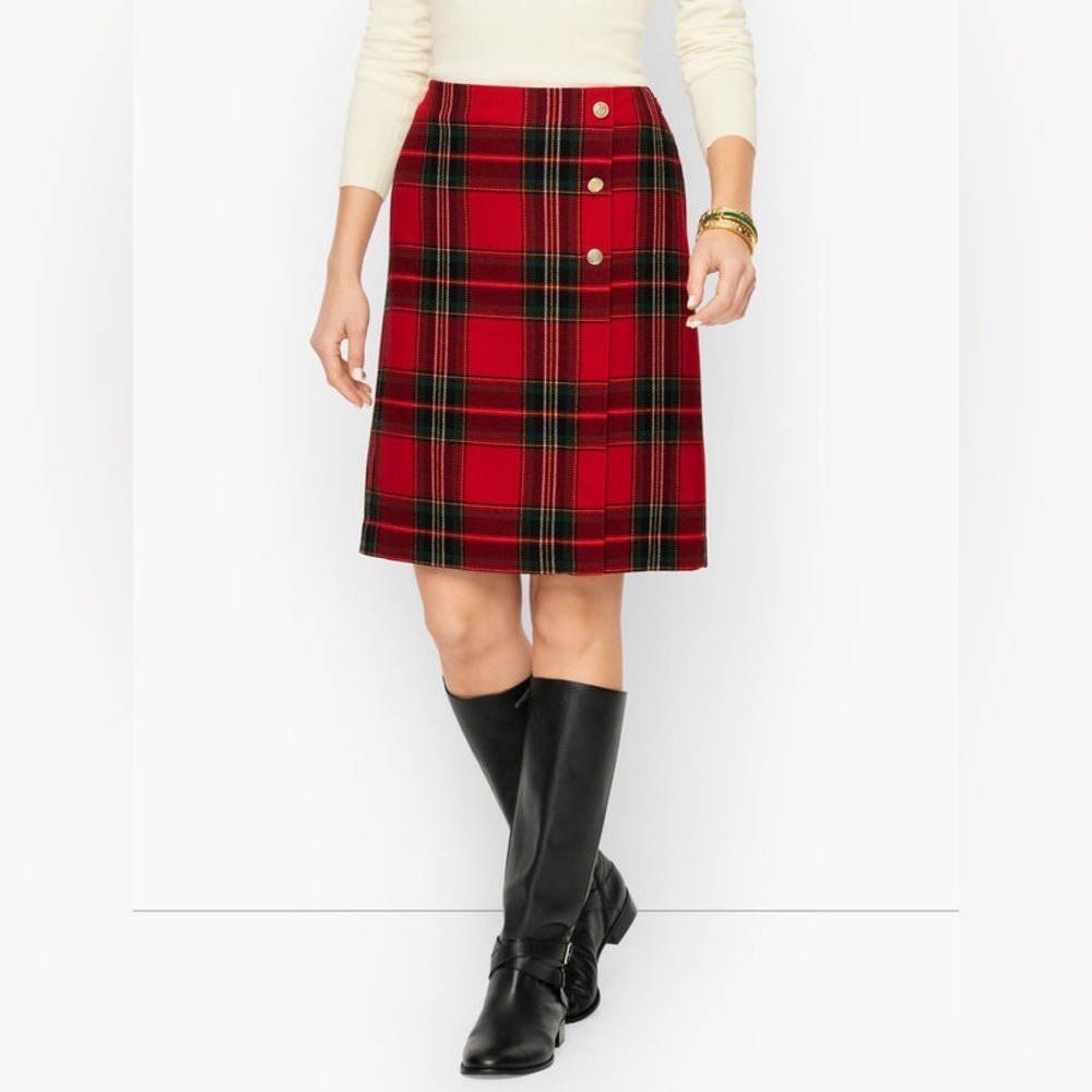 Talbots Classic Red Plaid A Line Skirt Size 12 Old Money Dark Academia Festive